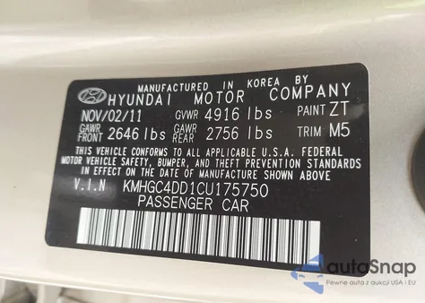 2012 Hyundai Genesis 3.8 from USA, damaged, VIN KMHGC4DD1CU175750